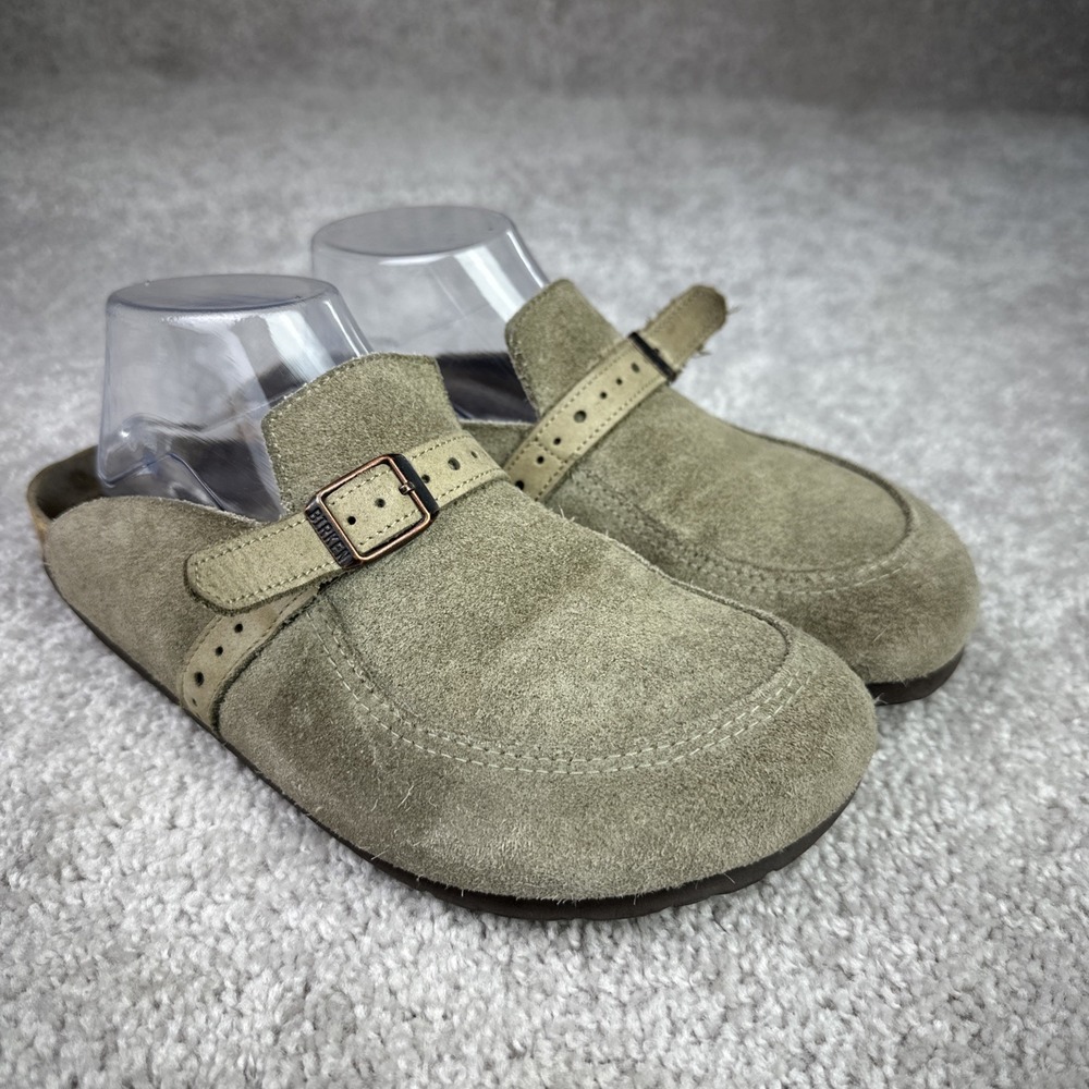 Birkenstock‎ L9 M7 Eaton Tan Suede Leather Clog Mule Slip On Buckle Slide